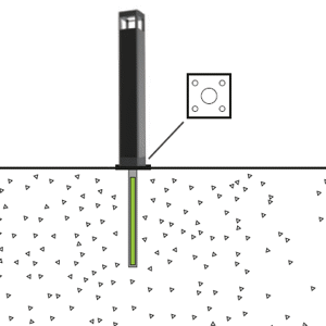 Montage mit Bodenplatte, Akku unterirdisch